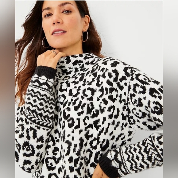 ANN TAYLOR Mixed Animal Print Mock Neck Sweater Women's Size M - Picture 3 of 12